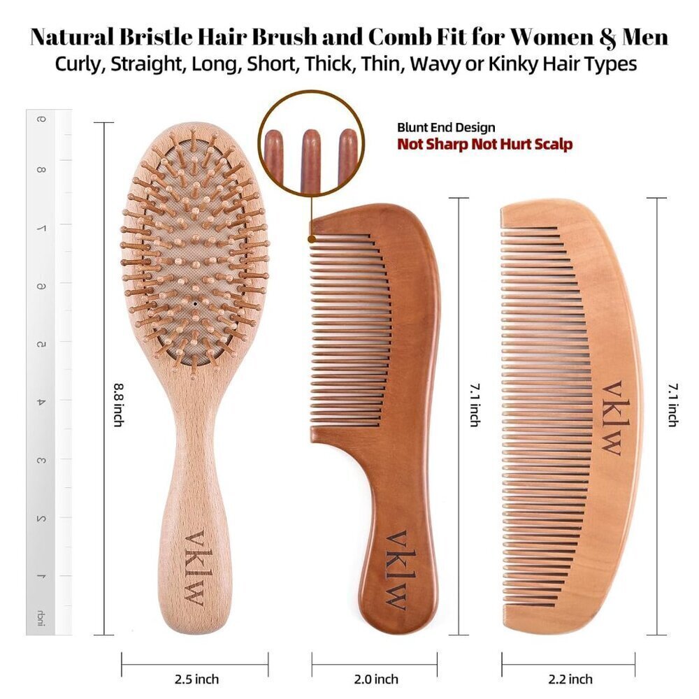 Wooden Hair Brush and Comb, One-piece Design, Reduce Frizz and Static, Massage S - Picture 5 of 7